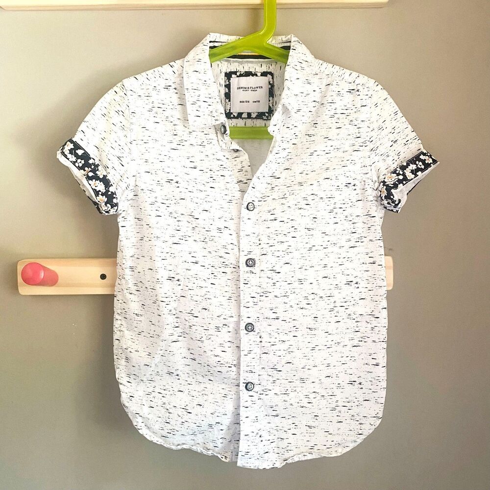 Denim & Flower (Ricky Singh) Black + White Mixed Pattern Button Down